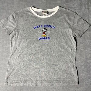 Vintage Walt Disney World Mickey Mouse Ringer T-Shirt Gray 1971 Womens Large